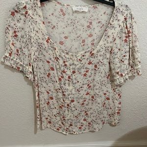 Blouse,used, cream with red flowers